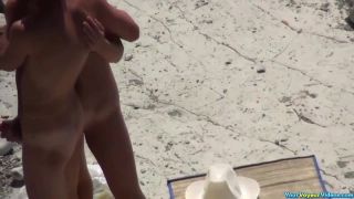 Wife masturbates hubby in beach - Cumshot-3