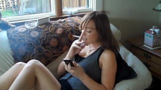 Movie title:Cute Brunette Smoking VS120s and texting - Smoking Babe.-5