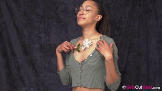 Small Titted Chick With Hairy Pussy Loves Flowers And Masturbation-0