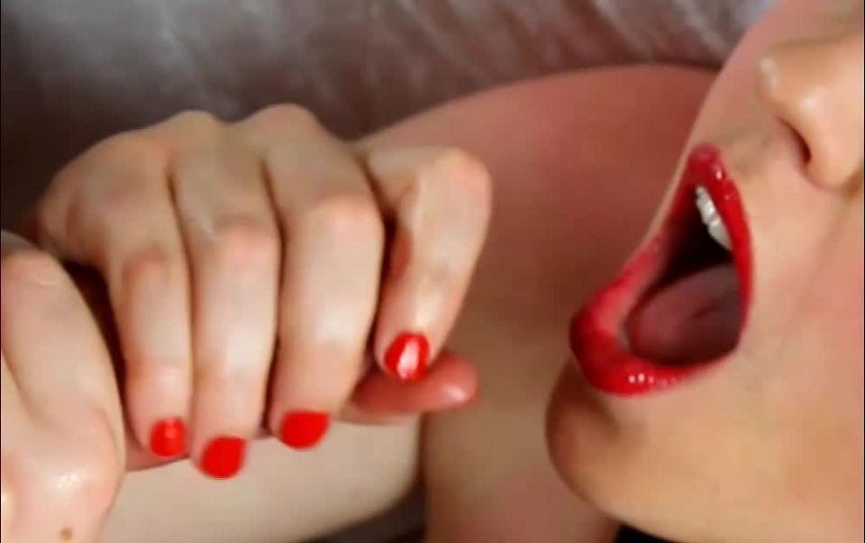 Alexandra Grace – red lipstick red nail polish cum on tongue on cumshot 