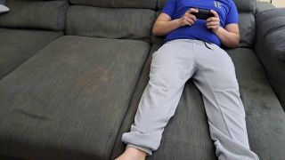 Miss Squirting Stepsister sucks stepbrother and eats his sperm while he plays video games-0