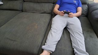 Miss Squirting Stepsister sucks stepbrother and eats his sperm while he plays video games-1