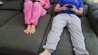 Miss Squirting Stepsister sucks stepbrother and eats his sperm while he plays video games-2