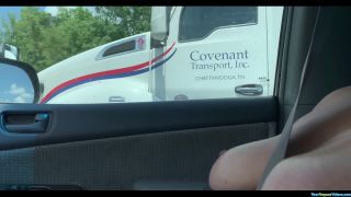 Hairy wife flashing truck drivers Public!-5