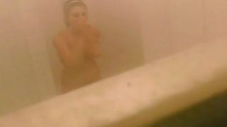 Women peeped as they chat in a shower Voyeur-8