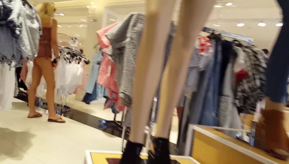 Candid voyeur incredible tight fit blonde showing cheeks shopping - 1 ...