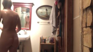 real amateur Real 18yo sister caught on hidden spy cam in the shower, webcam on solo female-4