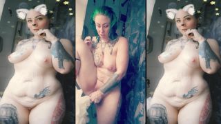 free porn clip 49 TattooedMilfyMama – Green Goddess Horny Cum Shower Show, femdom ball whipping on bbw -6