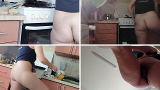Hermina - Sexy naked wife prepares food in the kitchen. Brunette's hairy pussy, big ass, big tits.-1