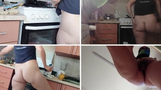 Hermina - Sexy naked wife prepares food in the kitchen. Brunette's hairy pussy, big ass, big tits.-2