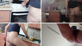 Hermina - Sexy naked wife prepares food in the kitchen. Brunette's hairy pussy, big ass, big tits.-3
