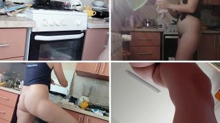 Hermina - Sexy naked wife prepares food in the kitchen. Brunette's hairy pussy, big ass, big tits.-5