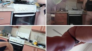Hermina - Sexy naked wife prepares food in the kitchen. Brunette's hairy pussy, big ass, big tits.-7