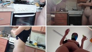 Hermina - Sexy naked wife prepares food in the kitchen. Brunette's hairy pussy, big ass, big tits.-8