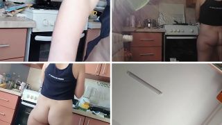 Hermina - Sexy naked wife prepares food in the kitchen. Brunette's hairy pussy, big ass, big tits.-9